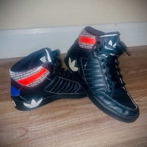 Adidas Men's Black Sneakers with Red and Blue Highlights